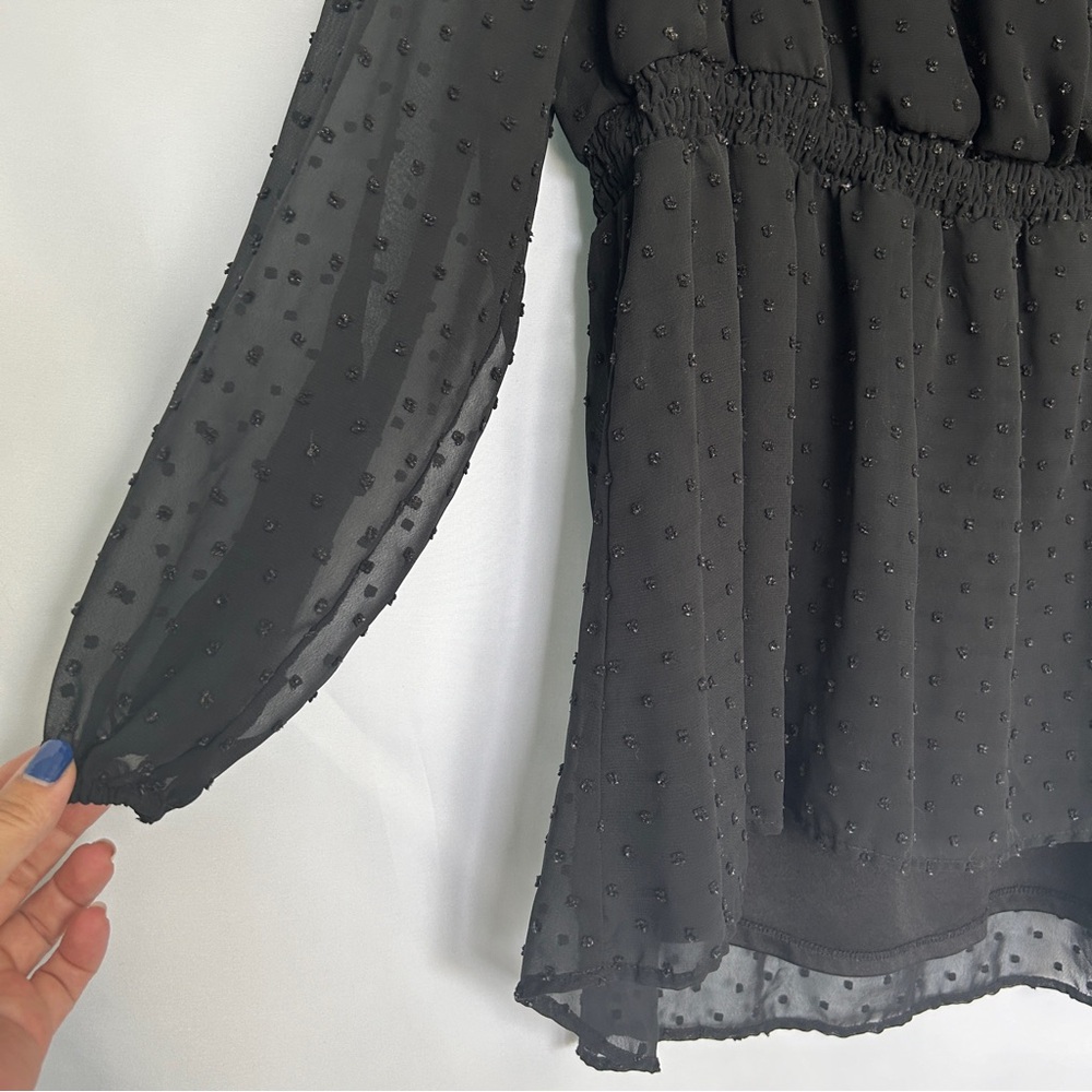 Lane Bryant long sleeve swiss‎ dot black top - Picture 3 of 8